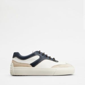 Tod's Men's Sneakers In Leather And Fabric White Blue Beige Size 8 (US size 9.5)
